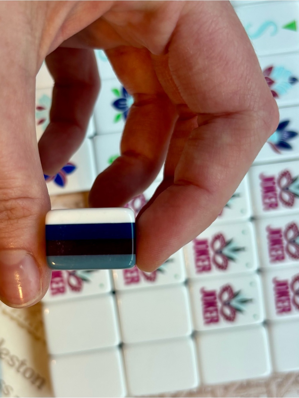 Chic, Steel Blue American Mahjong Tiles Set. Engraved & Painted, w/ Zip Pouch - Picture 4 of 6